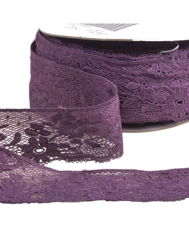 Spool 13.7m lace flowers 50mm plum