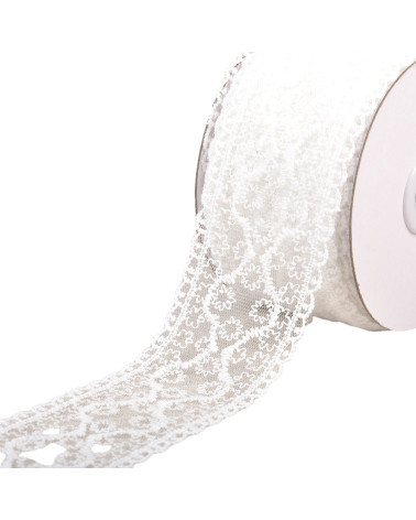 Bobbin 13.7m lace between two small flowers 55mm white
