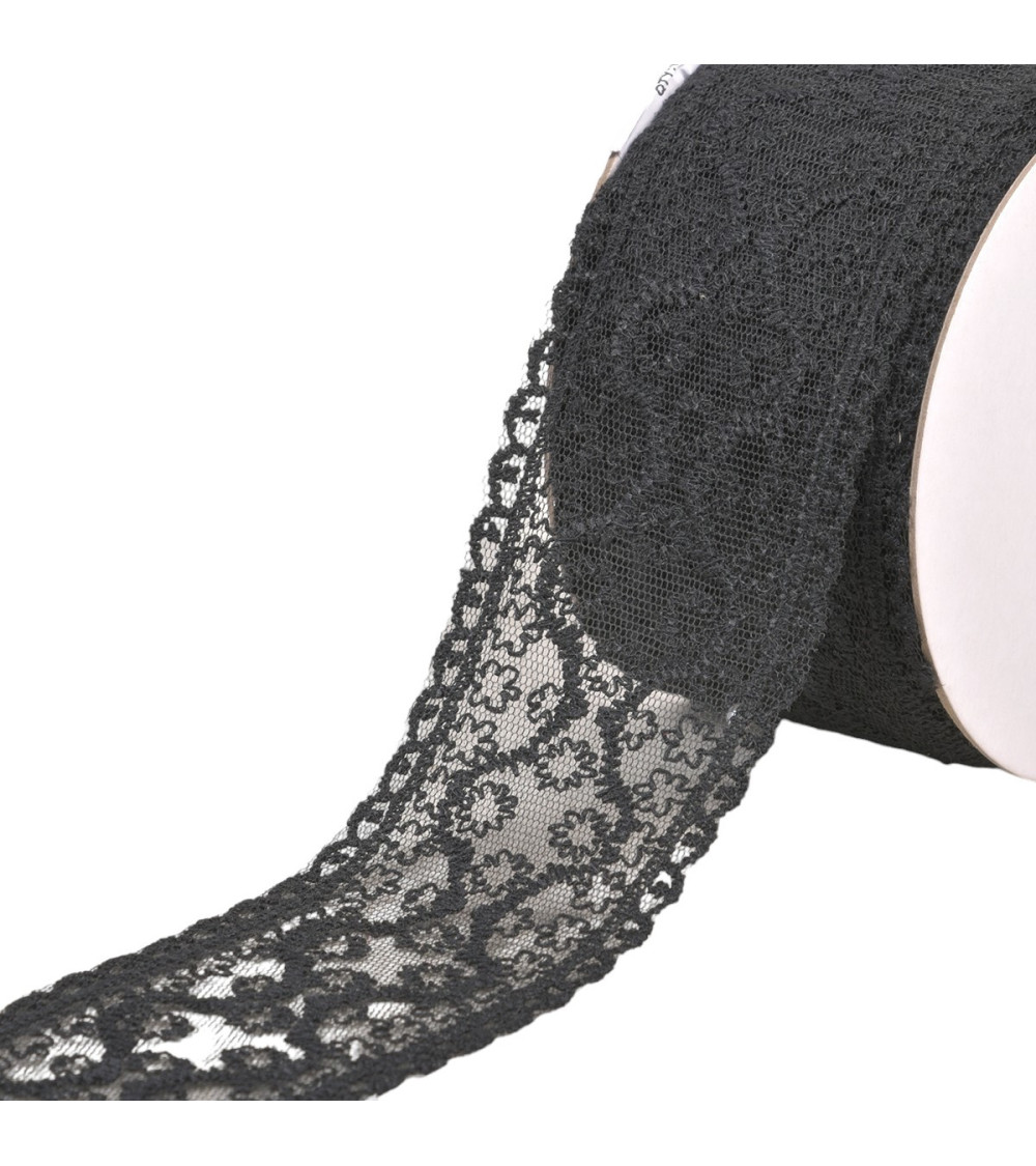 Spool 13.7m lace between two small flowers 55mm black