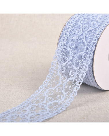 Spool of 13.7m lace between two small flowers 55mm lavender blue