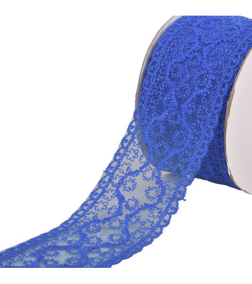 Spool 13.7m lace between two small flowers 55mm navy blue