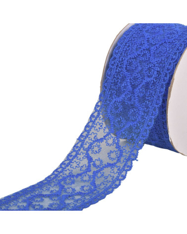 Spool 13.7m lace between two small flowers 55mm navy blue