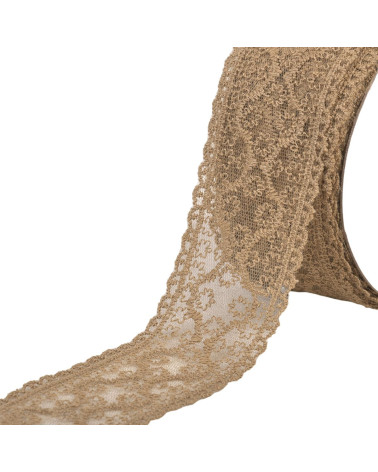 Bobbin 13.7m lace between two small flowers 55mm chocolate brown