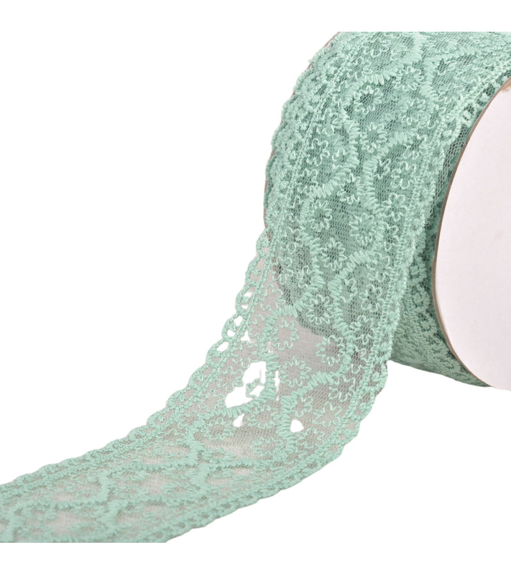 Spool 13.7m lace between two small flowers 55mm light khaki green