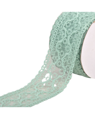 Spool of 13.7m lace between two small flowers 55mm light khaki green