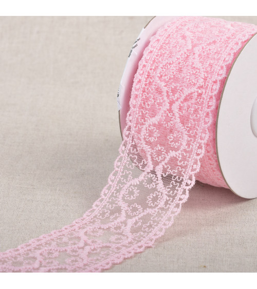 Spool 13.7m lace between two small flowers 55mm light pink
