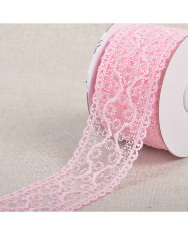 Spool of 13.7m lace between two small flowers 55mm light pink