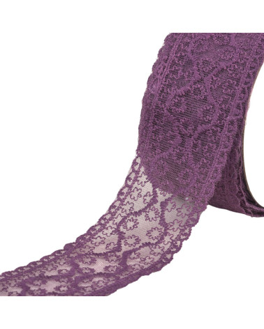 Bobbin 13.7m lace between two small flowers 55mm plum
