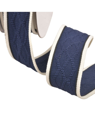 Spool of 15m diamond-shaped knitted braid 33mm navy blue