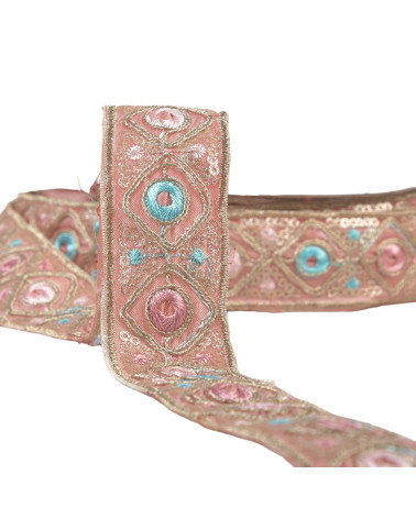 Bobine 15m galon indien brodé 30mm rose clair