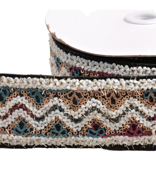 10m spool of sequin embroidered braid 55mm black