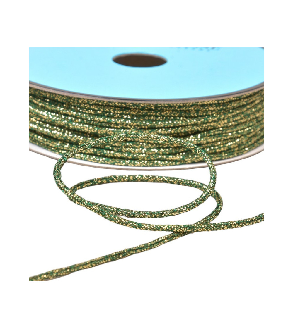 Heathered metal cord 2mm dark green gold per meter