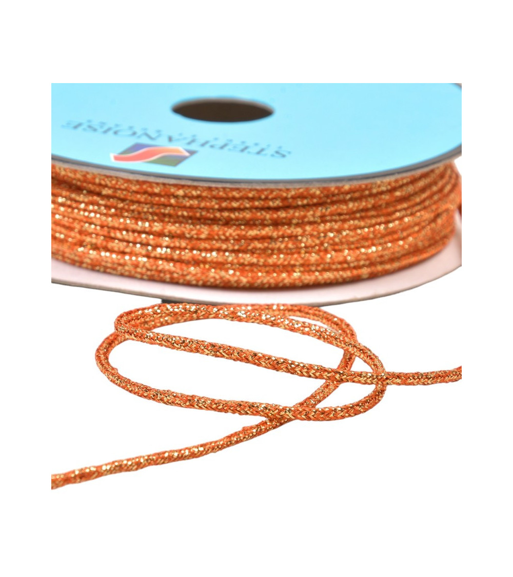 Bobina de 30 m de cordón metálico jaspeado de 2 mm naranja/oro