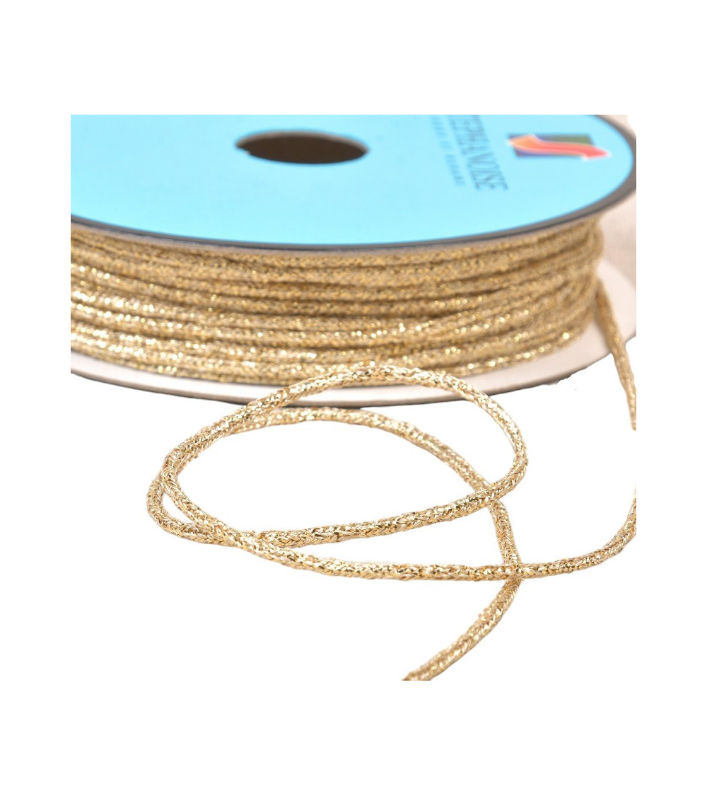 Bobine 30m cordon chiné métal 2mm écru/or