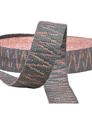 Bobine 14,5m sangle ethnique 38mm gris noir