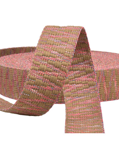 Bobine 14,5m sangle ethnique 38mm beige/rose