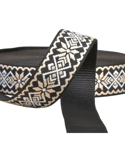 Reel 14.5m ethnic flower strap 38mm black/beige