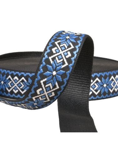 Bobina 14,5m tracolla fiore etnico 38mm blu/nero