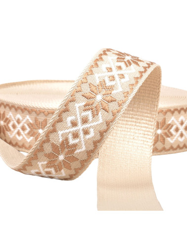 Bobine 14,5m sangle fleurs ethnique 38mm beige