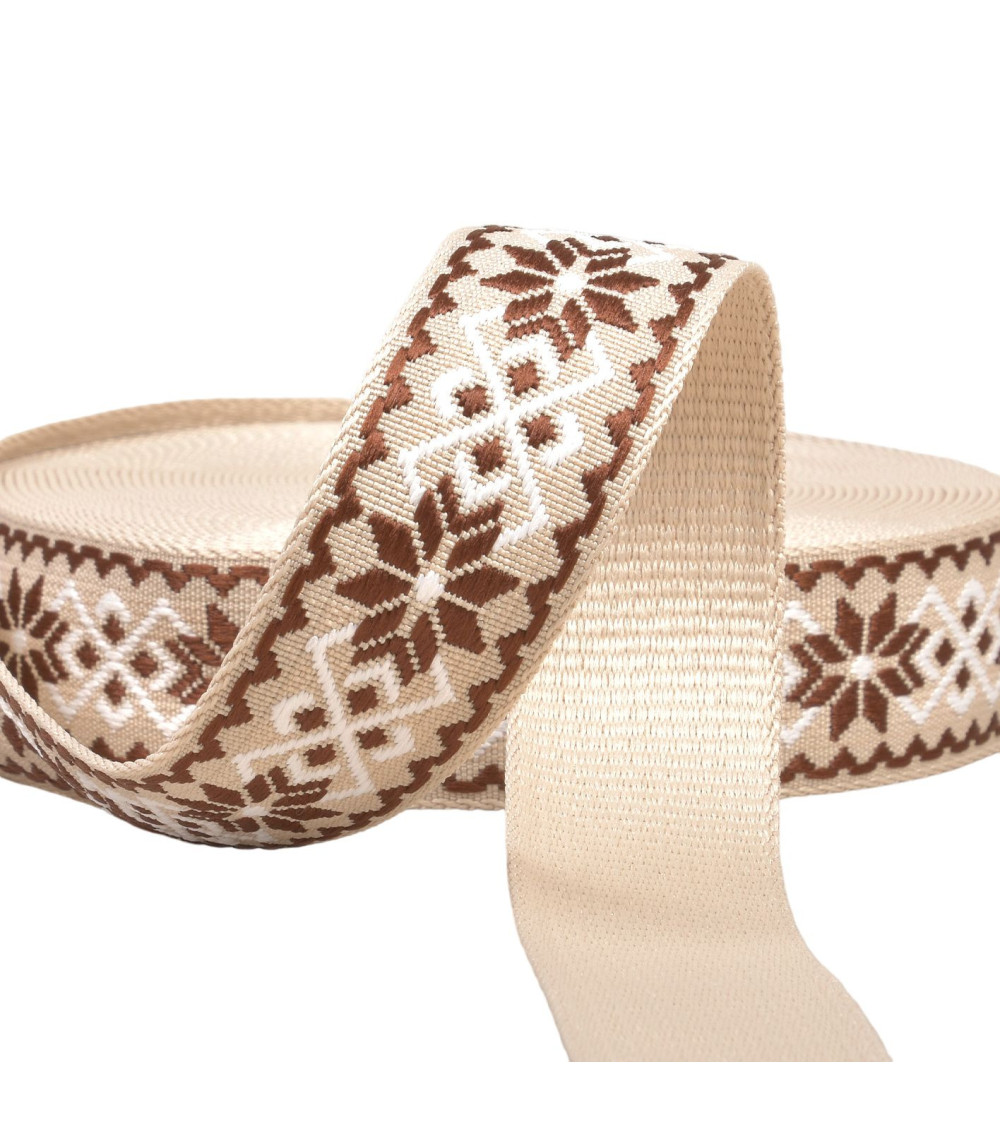 Reel 14.5m ethnic flower strap 38mm brown/beige