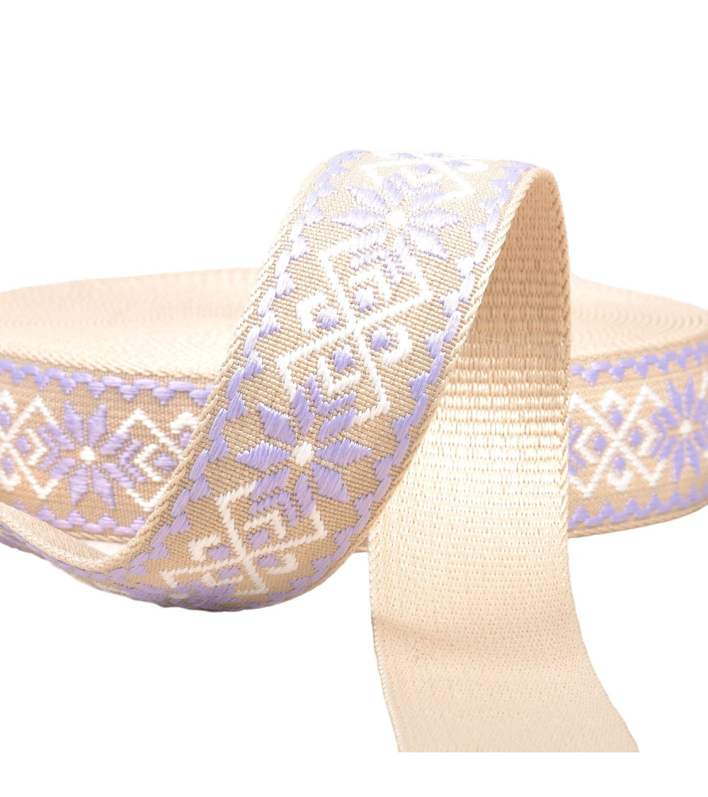 Spool 14.5m ethnic flower strap 38mm purple/beige