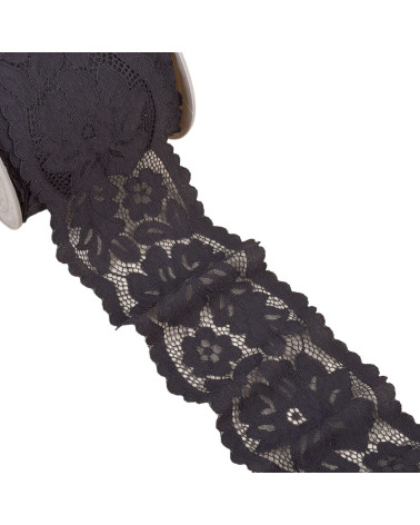 Bobine 25m dentelle rachel entre deux fleurs 100mm noir