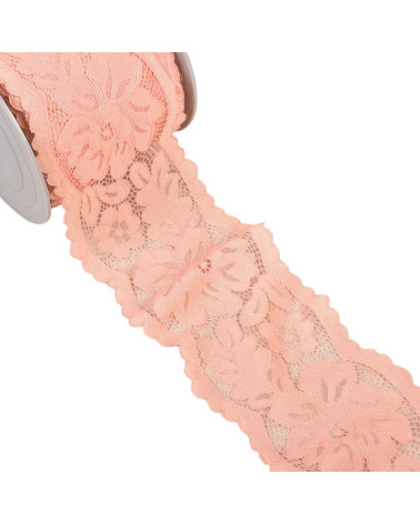 Bobine 25m dentelle rachel entre deux fleurs 100mm rose clair