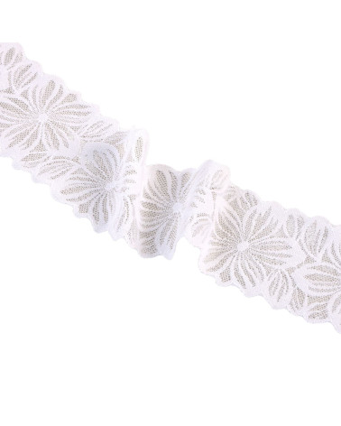 Spool 15m elastic lace flowers 57mm white