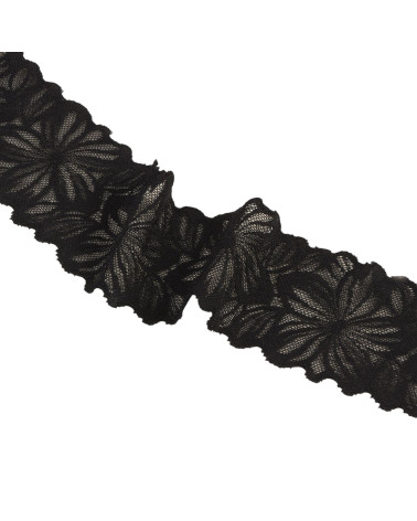 Bobina 15m fiori di pizzo elastico 57mm nero