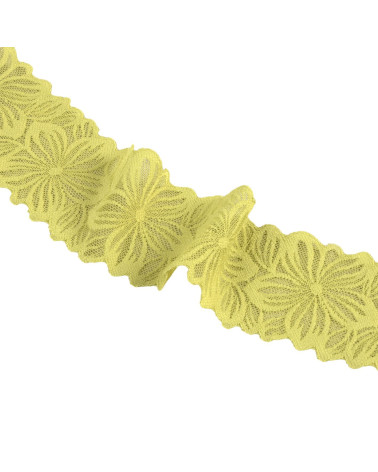 Bobina 15m encaje elástico flores 57mm verde lima