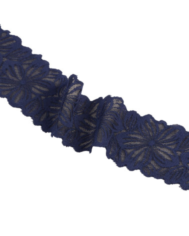 Spool 15m elastic lace flowers 57mm navy blue