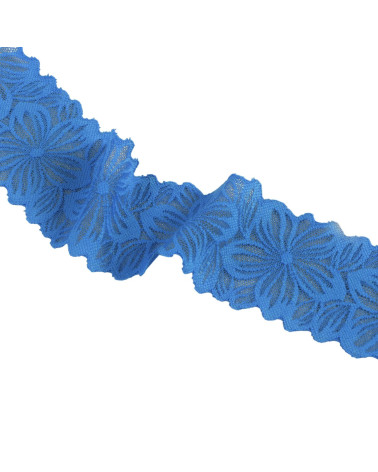 Spool 15m elastic lace flowers 57mm royal blue