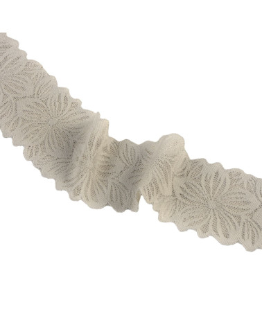 Bobina 15m encaje elástico flores 57mm gris medio