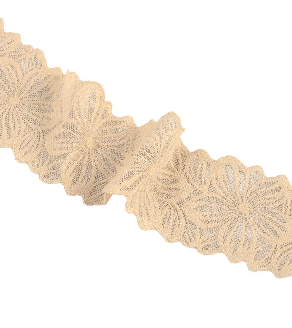 Bobina da 15 m fiori di pizzo elastico da 57 mm beige