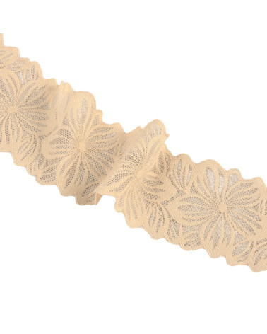 Bobina da 15 m fiori di pizzo elastico da 57 mm beige