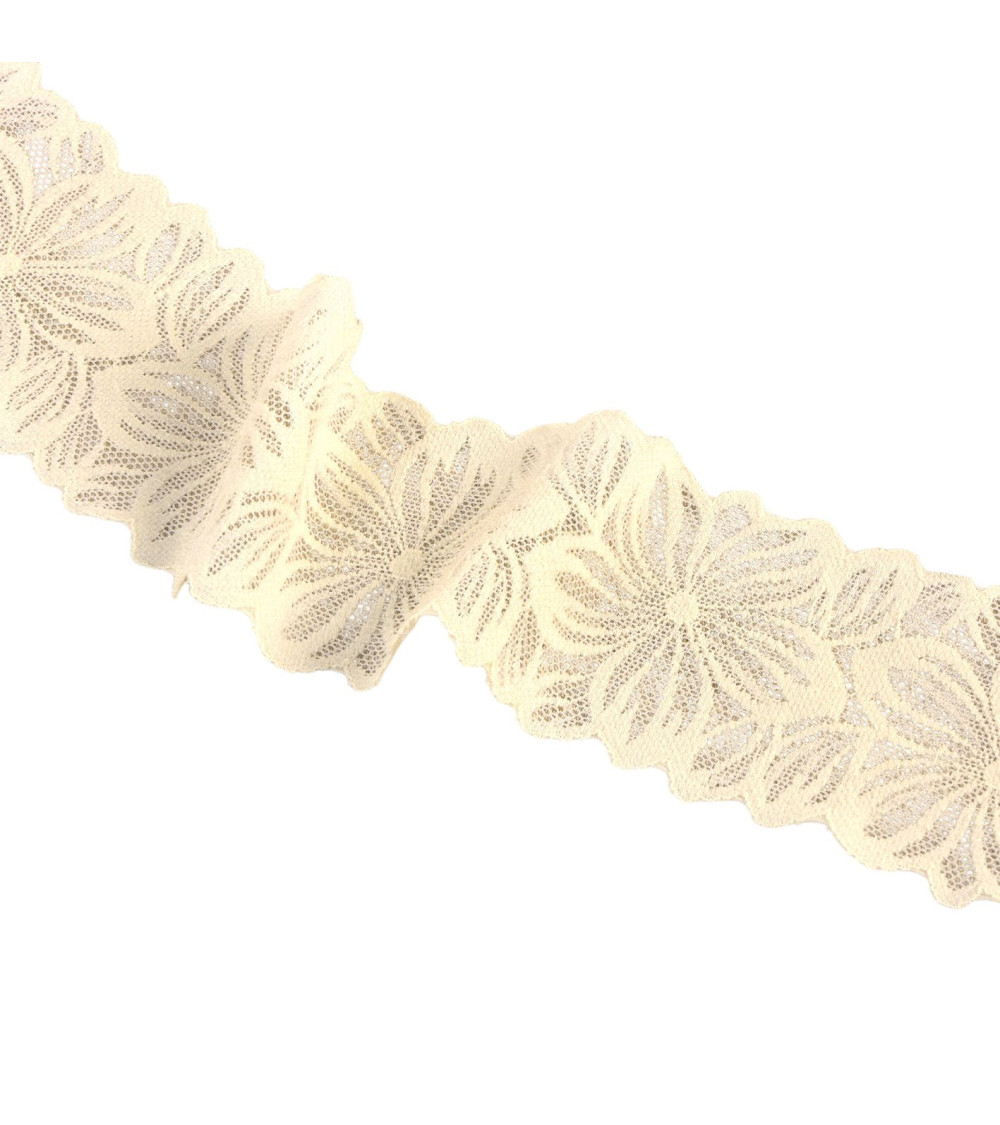 Spool 15m elastic lace flowers 57mm ecru