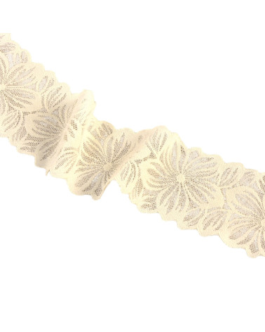 Spool 15m elastic lace flowers 57mm ecru