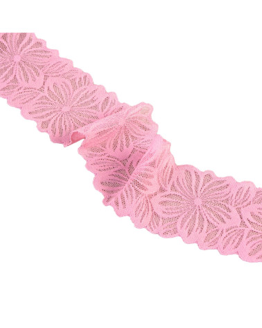 Bobina da 15 m fiori di pizzo elastico 57 mm rosa
