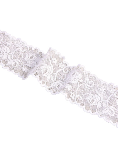 Bobina da 15m fiori di pizzo elastico da 62mm bianco