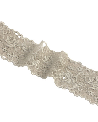 Bobina 15m encaje elástico flores 62mm gris medio