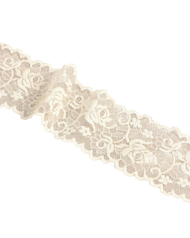Spool 15m elastic lace flowers 62mm ecru