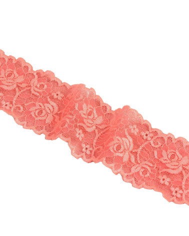 Spool 15m elastic lace flowers 62mm salmon