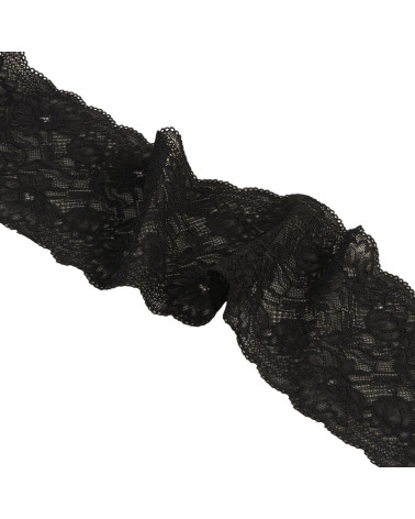Bobina da 15 m fiori di pizzo elastico da 102 mm nero