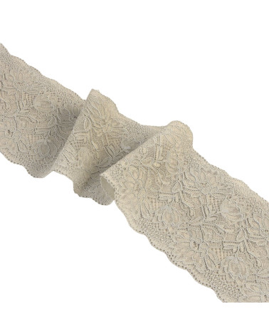 Spool 15m elastic lace flowers 102mm medium gray