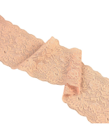 Bobina 15m encaje elástico flores 102mm beige