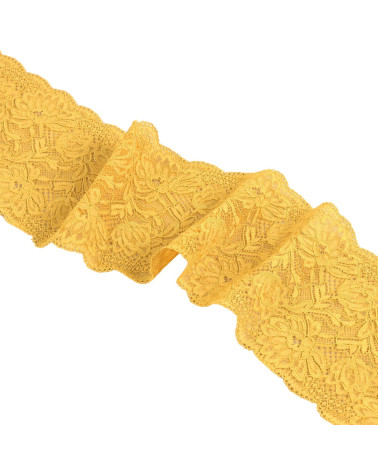 Spool 15m elastic lace flowers 102mm mustard
