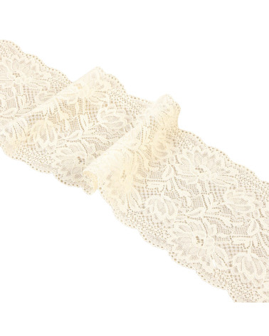 Spool of 15m elastic lace flowers 102mm ecru