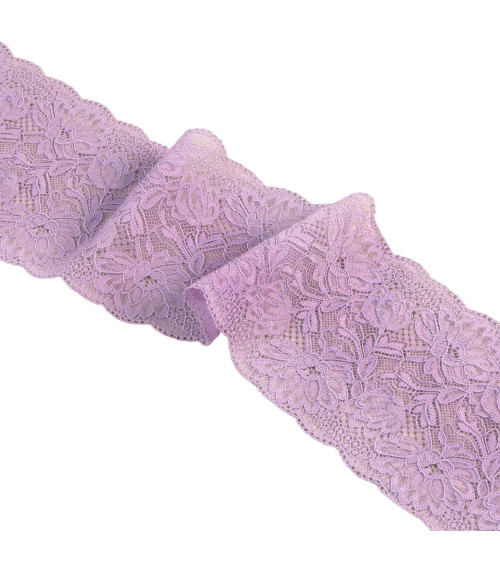 Spool 15m elastic lace flowers 102mm purple