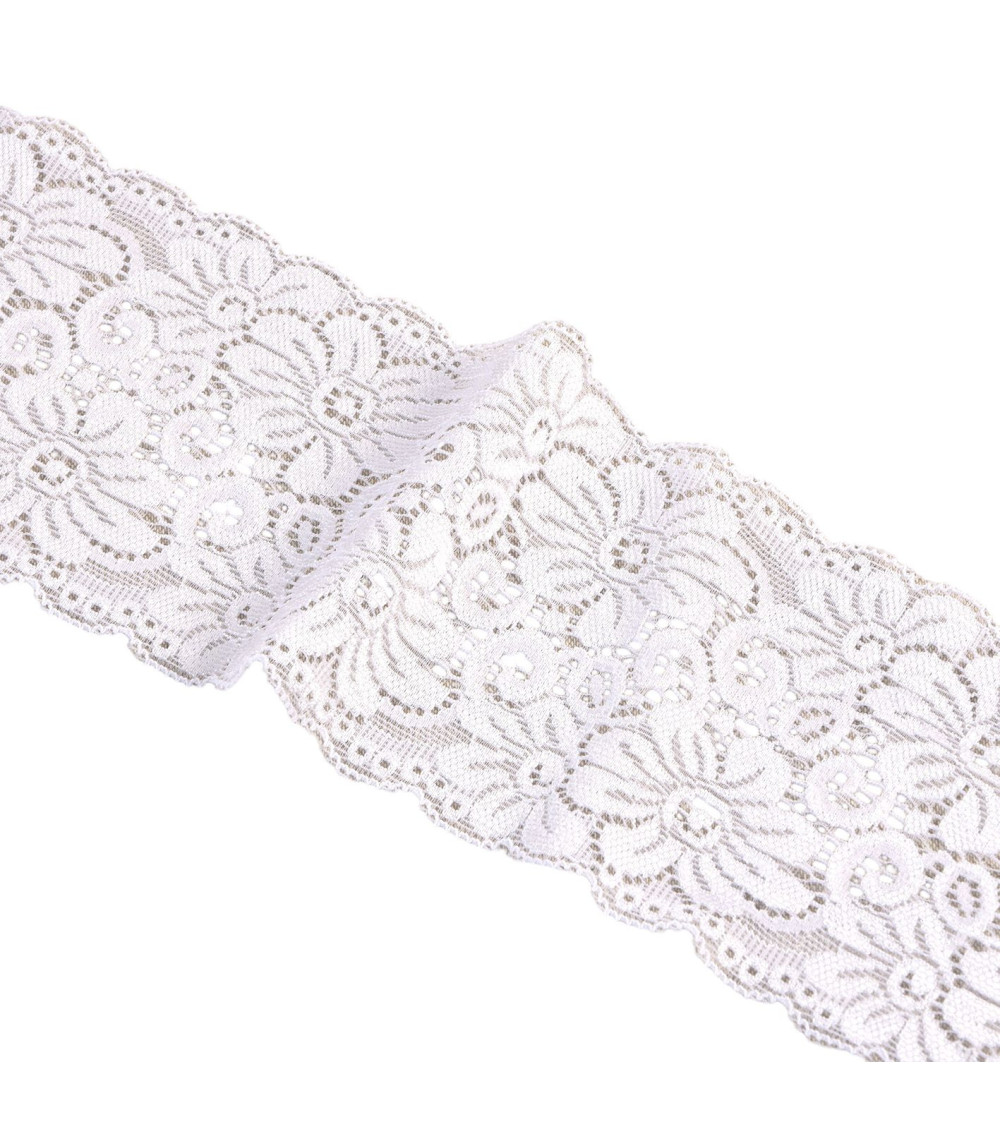 Bobina da 15m fiori di pizzo elastico 85mm bianco