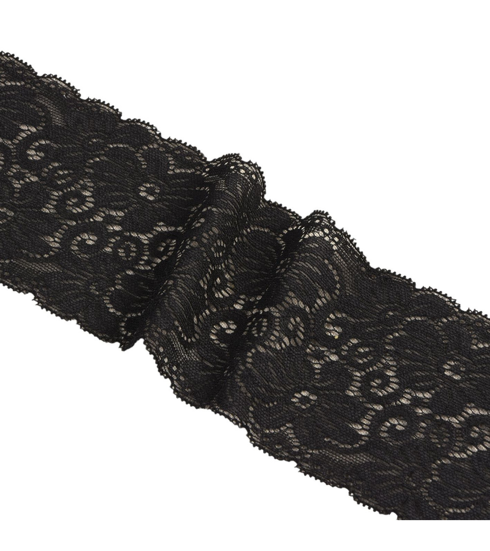 Bobina 15m fiori di pizzo elastico 85mm nero
